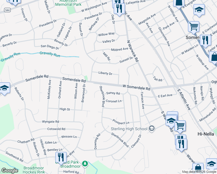 map of restaurants, bars, coffee shops, grocery stores, and more near 1007 Surrey Road in Somerdale