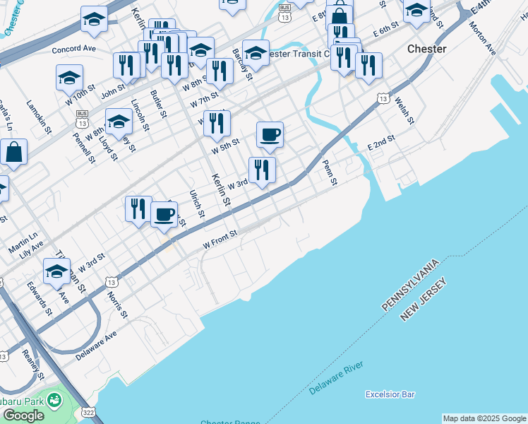 map of restaurants, bars, coffee shops, grocery stores, and more near 522 West Front Street in Media