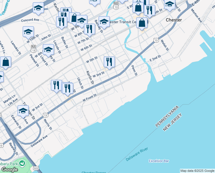 map of restaurants, bars, coffee shops, grocery stores, and more near 522 West Front Street in Media