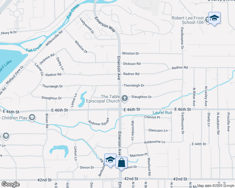 map of restaurants, bars, coffee shops, grocery stores, and more near 4707 North Emerson Avenue in Indianapolis