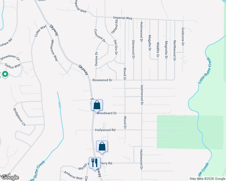 map of restaurants, bars, coffee shops, grocery stores, and more near 6466 Tikker Lane in Magalia