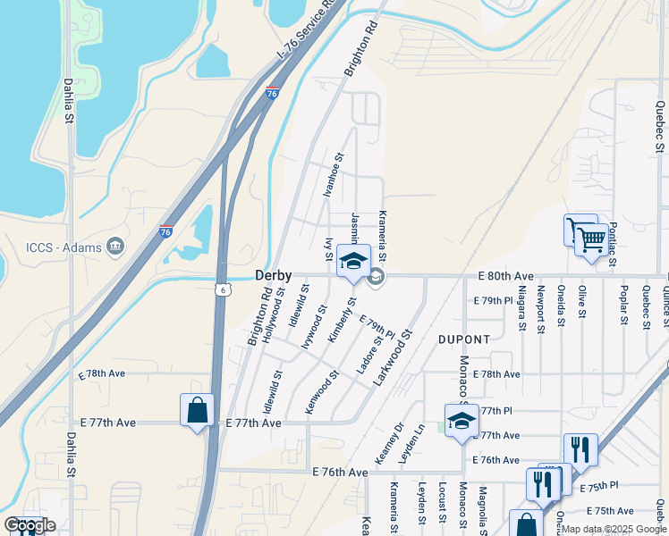 map of restaurants, bars, coffee shops, grocery stores, and more near 7996 Ivywood Street in Commerce City