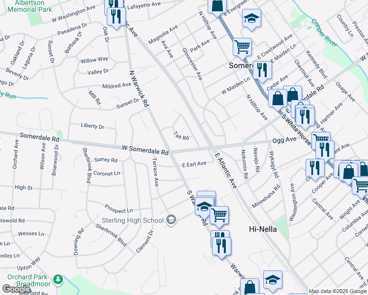 map of restaurants, bars, coffee shops, grocery stores, and more near 608 West Somerdale Road in Somerdale