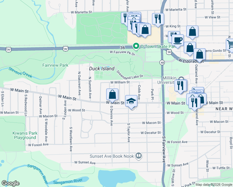 map of restaurants, bars, coffee shops, grocery stores, and more near 124 North Dennis Avenue in Decatur