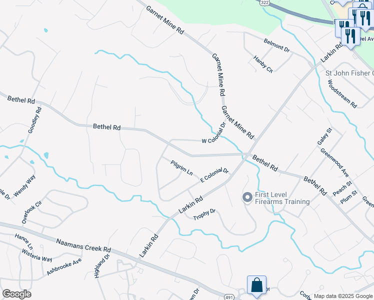 map of restaurants, bars, coffee shops, grocery stores, and more near 4500 Bethel Road in Boothwyn