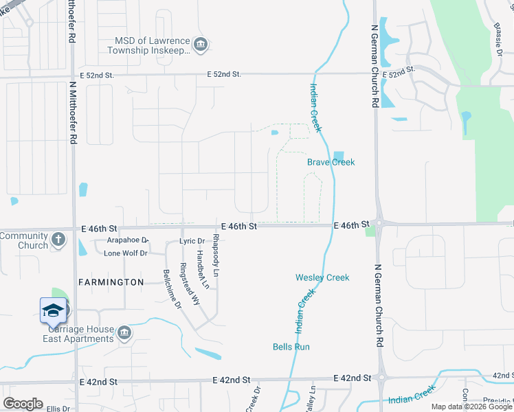 map of restaurants, bars, coffee shops, grocery stores, and more near 10412 East 46th Street in Indianapolis