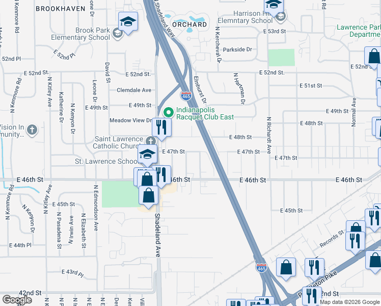 map of restaurants, bars, coffee shops, grocery stores, and more near in Lawrence
