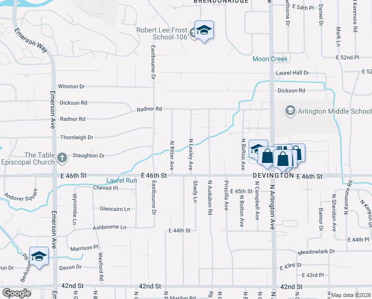 map of restaurants, bars, coffee shops, grocery stores, and more near 4627 North Ritter Avenue in Indianapolis