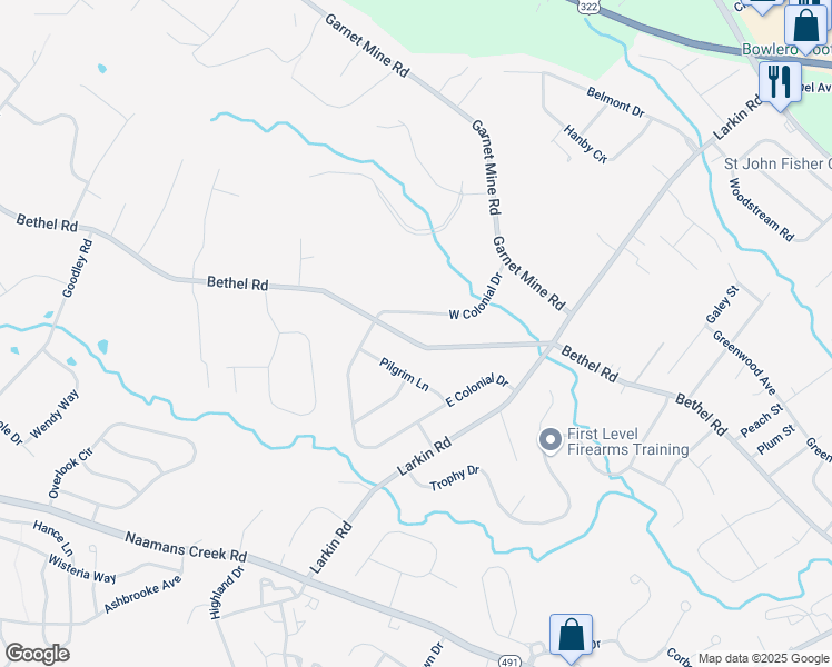 map of restaurants, bars, coffee shops, grocery stores, and more near 4500 Bethel Road in Boothwyn