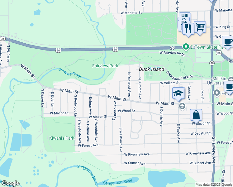 map of restaurants, bars, coffee shops, grocery stores, and more near 2015 West Main Street in Decatur