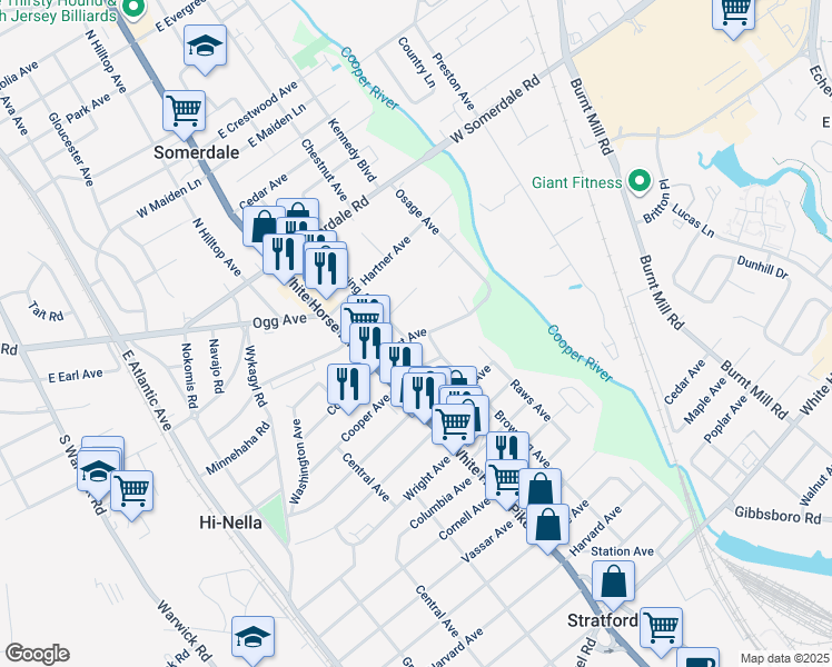 map of restaurants, bars, coffee shops, grocery stores, and more near 9 Grant Avenue in Somerdale