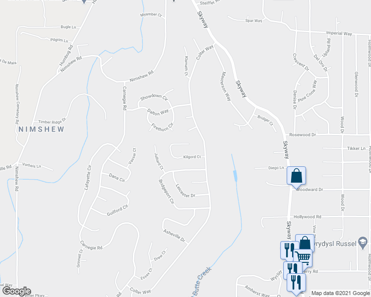map of restaurants, bars, coffee shops, grocery stores, and more near 6175 Kilgord Court in Magalia