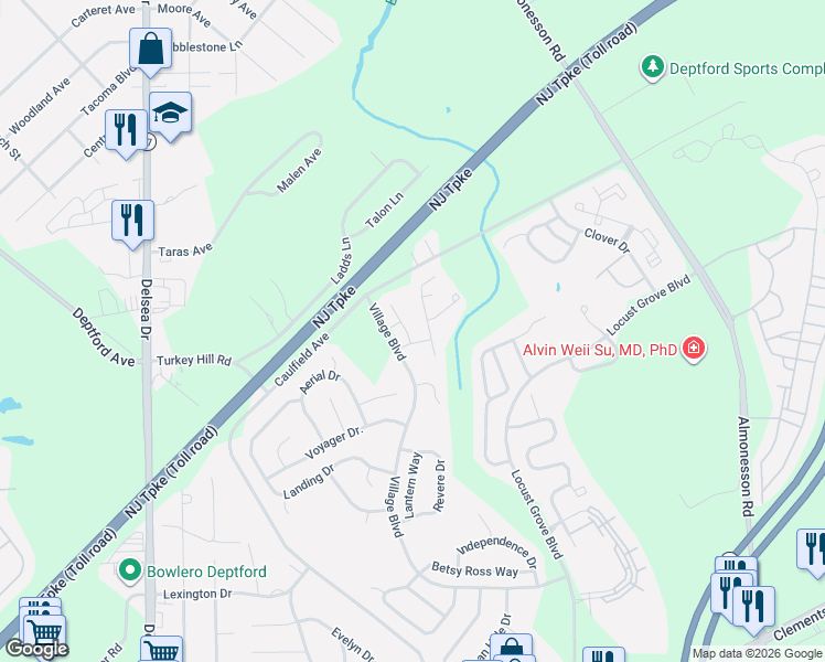 map of restaurants, bars, coffee shops, grocery stores, and more near 126 Winterberry Way in Woodbury