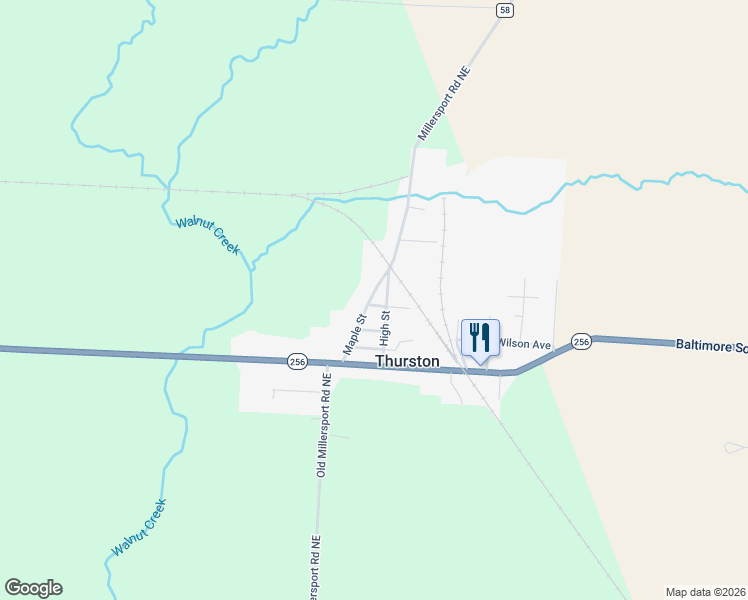 map of restaurants, bars, coffee shops, grocery stores, and more near 2078 3rd Street in Thurston