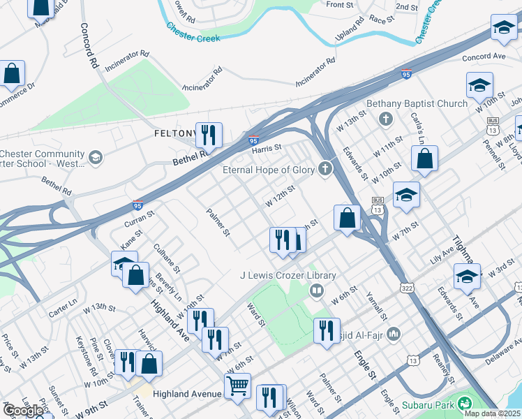 map of restaurants, bars, coffee shops, grocery stores, and more near in Chester Township