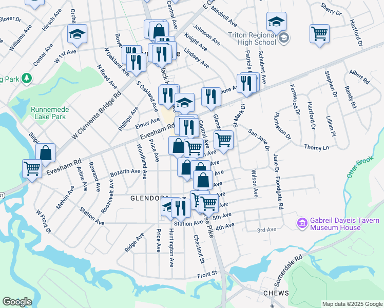 map of restaurants, bars, coffee shops, grocery stores, and more near 1212 North Black Horse Pike in Camden County