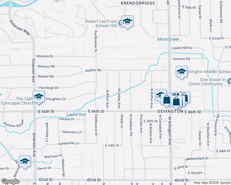 map of restaurants, bars, coffee shops, grocery stores, and more near 4727 North Ritter Avenue in Indianapolis