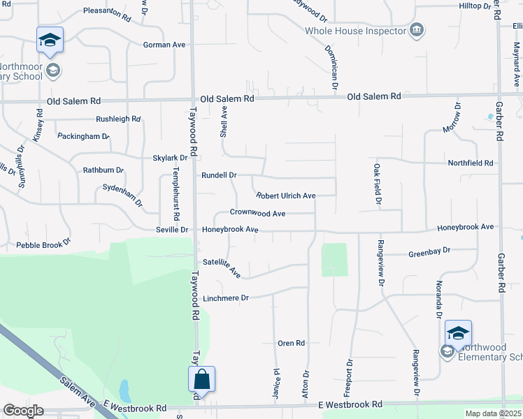 map of restaurants, bars, coffee shops, grocery stores, and more near 4261 Crownwood Avenue in Dayton