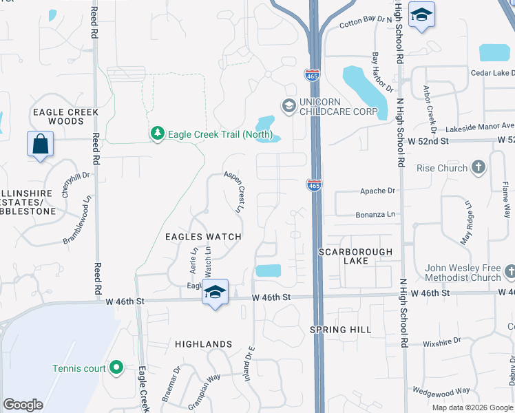 map of restaurants, bars, coffee shops, grocery stores, and more near 4999 Pembridge Drive in Indianapolis