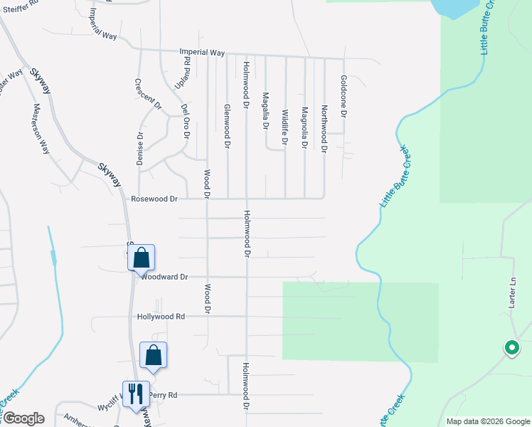 map of restaurants, bars, coffee shops, grocery stores, and more near 6564 Rosewood Drive in Magalia