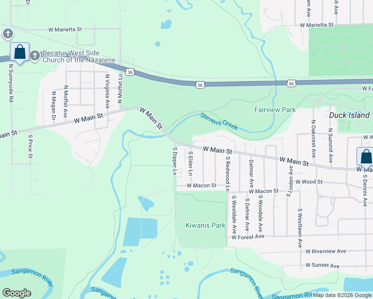 map of restaurants, bars, coffee shops, grocery stores, and more near 105 South Elder Lane in Decatur