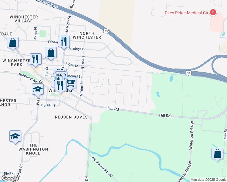 map of restaurants, bars, coffee shops, grocery stores, and more near 6926 Badger Drive in Canal Winchester
