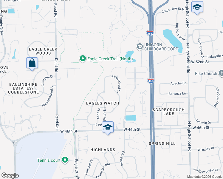 map of restaurants, bars, coffee shops, grocery stores, and more near 5007 Quail Ridge Lane in Indianapolis