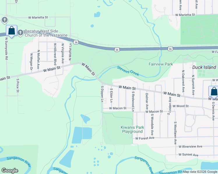 map of restaurants, bars, coffee shops, grocery stores, and more near 2552 West Main Street in Decatur