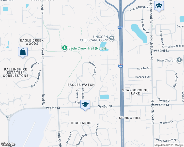 map of restaurants, bars, coffee shops, grocery stores, and more near 5007 Quail Ridge Lane in Indianapolis