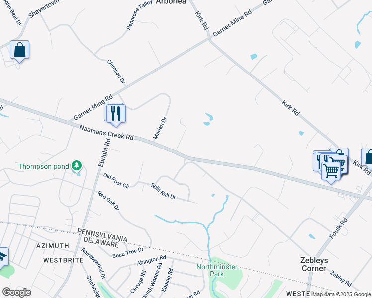 map of restaurants, bars, coffee shops, grocery stores, and more near 1194 Naamans Creek Road in Garnet Valley