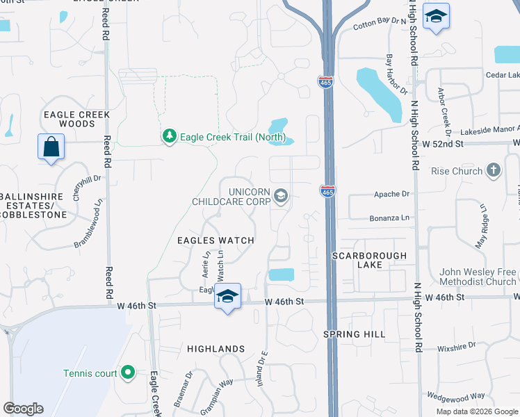 map of restaurants, bars, coffee shops, grocery stores, and more near 5018 Pembridge Drive in Indianapolis