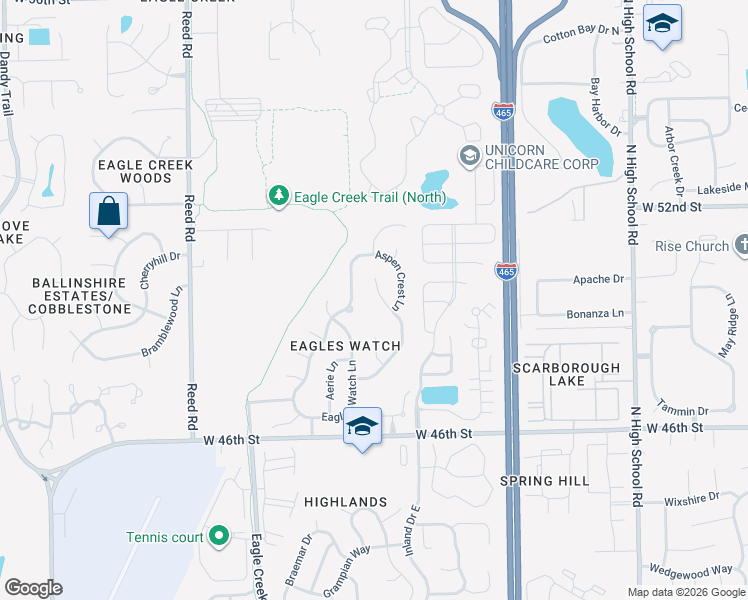map of restaurants, bars, coffee shops, grocery stores, and more near 5007 Quail Ridge Lane in Indianapolis