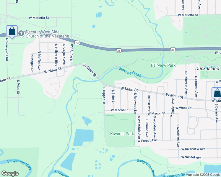 map of restaurants, bars, coffee shops, grocery stores, and more near 2552 West Main Street in Decatur