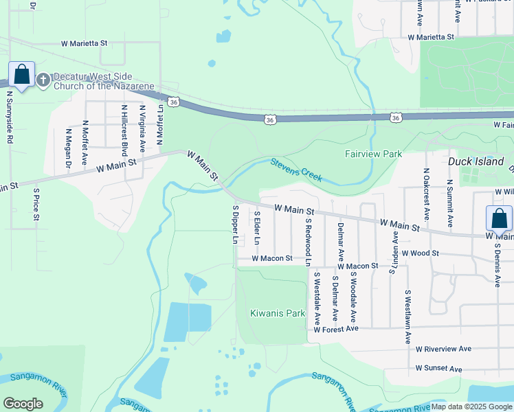 map of restaurants, bars, coffee shops, grocery stores, and more near 101 South Elder Lane in Decatur