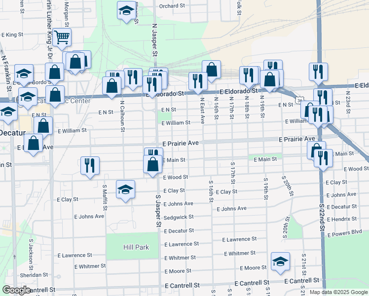 map of restaurants, bars, coffee shops, grocery stores, and more near 240 North Stone Street in Decatur
