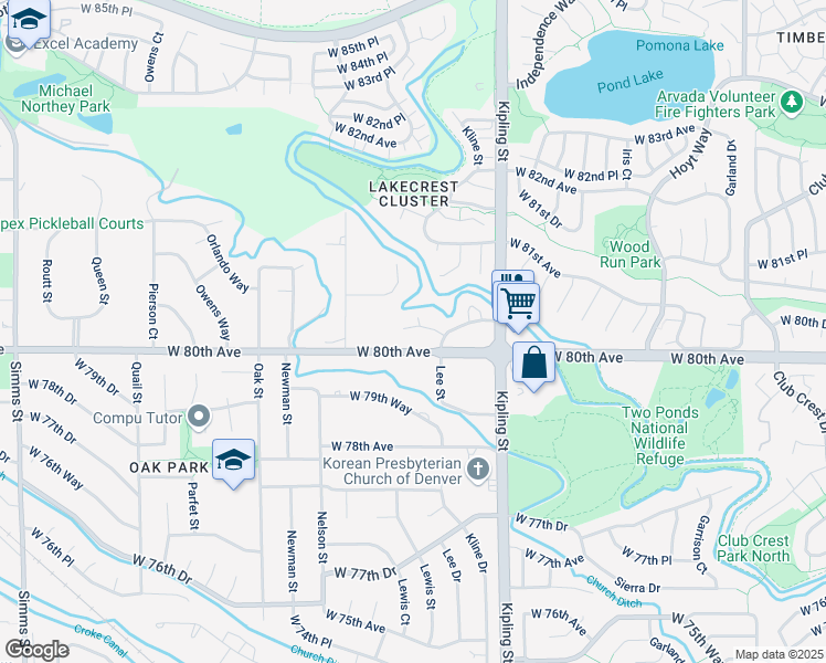 map of restaurants, bars, coffee shops, grocery stores, and more near 10333 West 80th Drive in Arvada