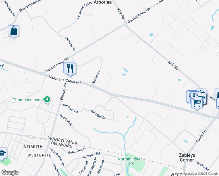 map of restaurants, bars, coffee shops, grocery stores, and more near 1194 Naamans Creek Road in Garnet Valley