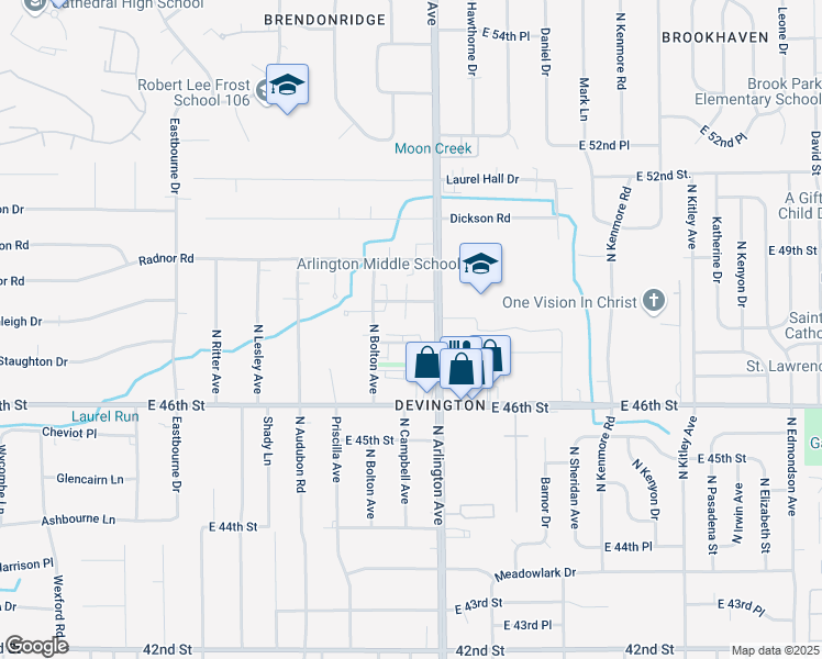 map of restaurants, bars, coffee shops, grocery stores, and more near 5940 Staughton Drive in Indianapolis