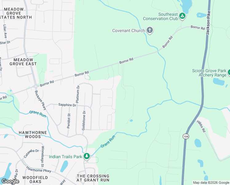 map of restaurants, bars, coffee shops, grocery stores, and more near 1401 Borror Road in Grove City