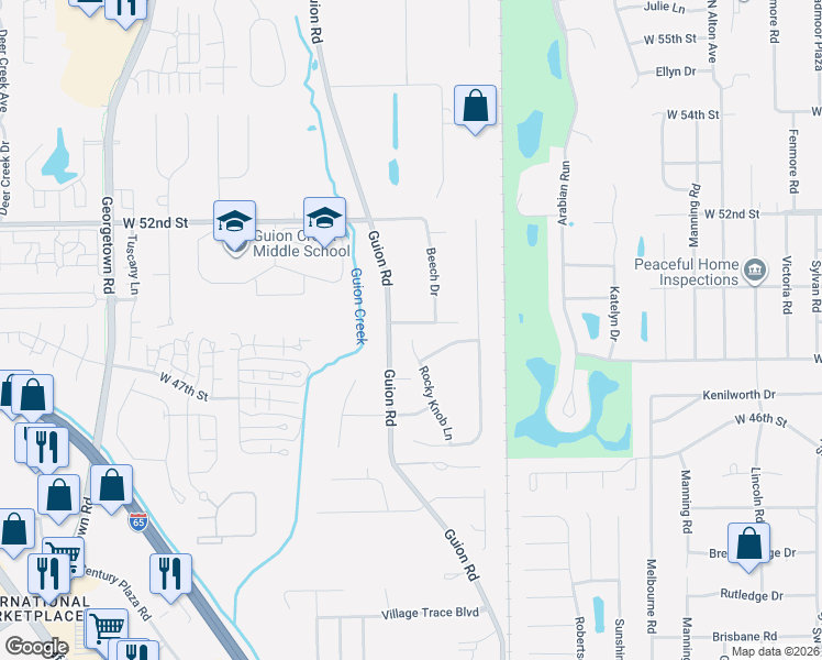 map of restaurants, bars, coffee shops, grocery stores, and more near 4903 West 49th Street in Indianapolis