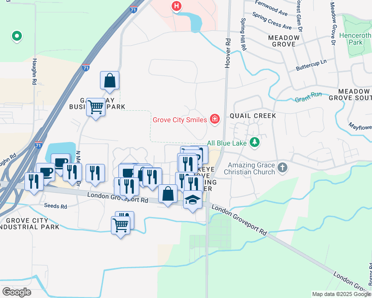 map of restaurants, bars, coffee shops, grocery stores, and more near 5898 Pineville Drive in Grove City