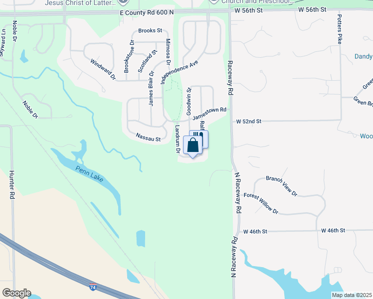 map of restaurants, bars, coffee shops, grocery stores, and more near 5380 Goodwin Street in Indianapolis