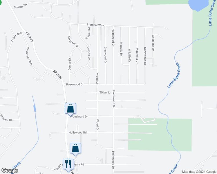 map of restaurants, bars, coffee shops, grocery stores, and more near 6538 Rosewood Drive in Magalia