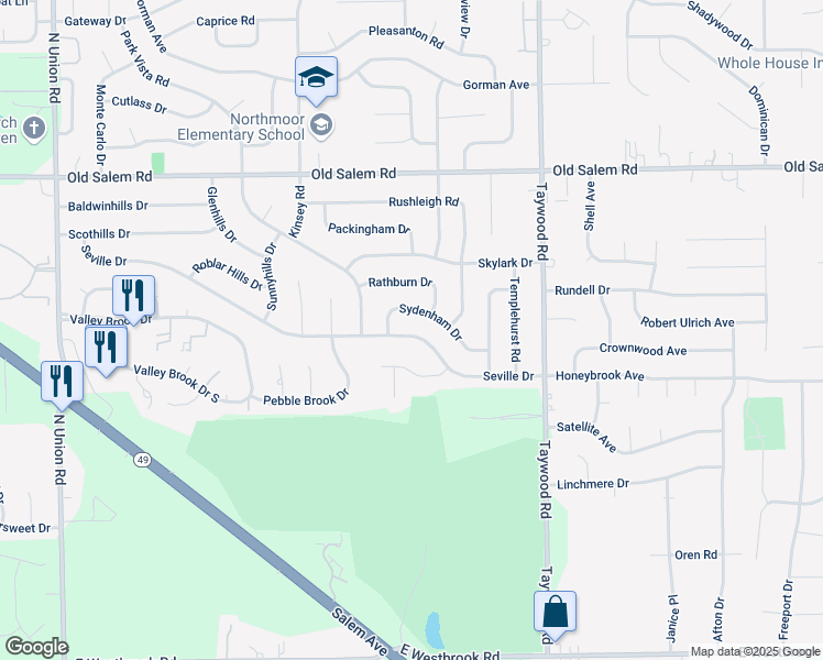 map of restaurants, bars, coffee shops, grocery stores, and more near 4573 Seville Drive in Englewood