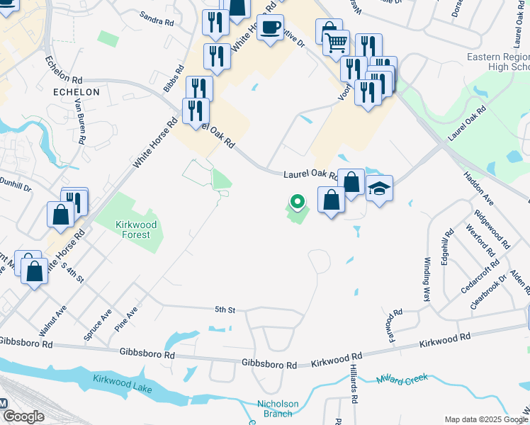 map of restaurants, bars, coffee shops, grocery stores, and more near 501 Laurel Oak Road in Voorhees Township