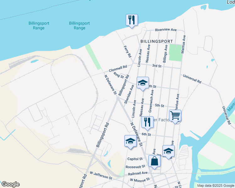map of restaurants, bars, coffee shops, grocery stores, and more near 417 North Delaware Street in Paulsboro