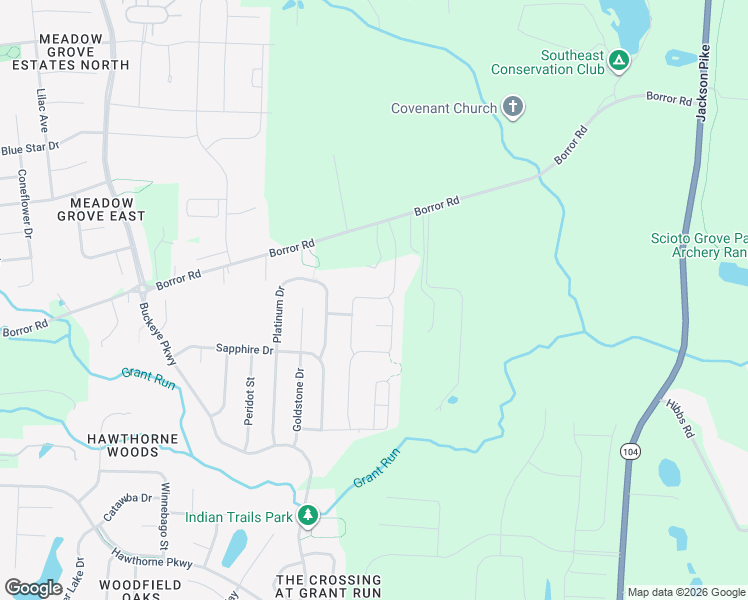 map of restaurants, bars, coffee shops, grocery stores, and more near 1401 Borror Road in Grove City