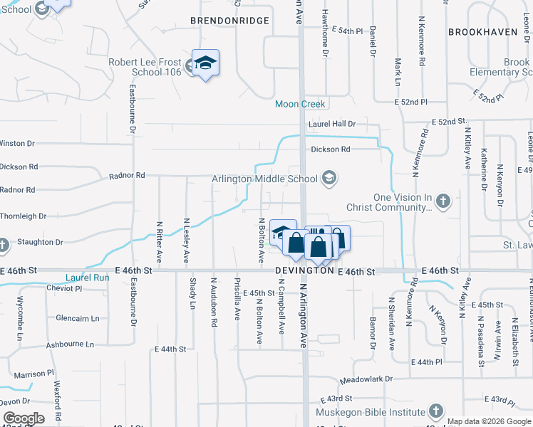 map of restaurants, bars, coffee shops, grocery stores, and more near 5909 Devington Road in Indianapolis