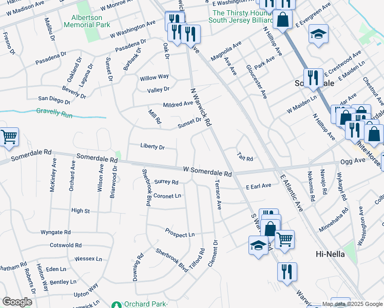 map of restaurants, bars, coffee shops, grocery stores, and more near in Somerdale