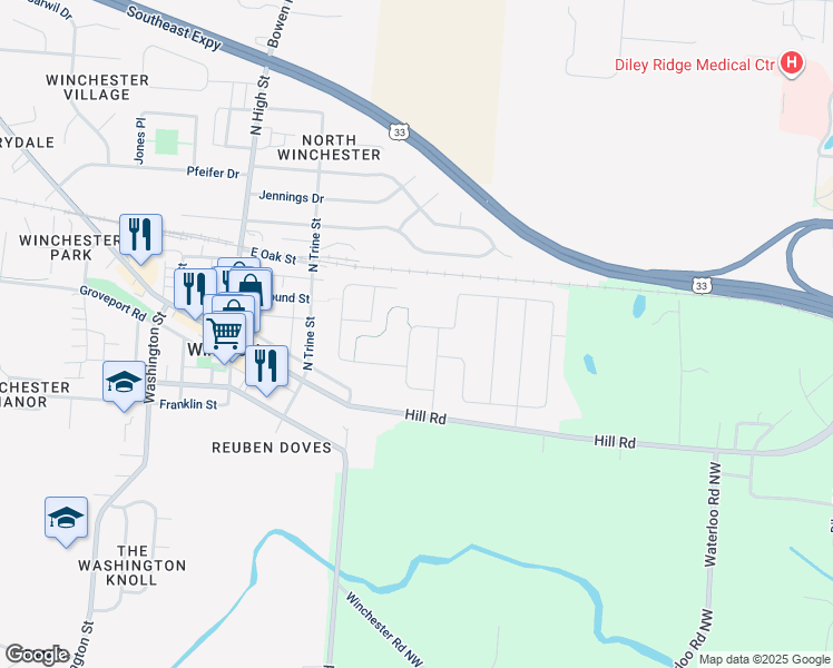map of restaurants, bars, coffee shops, grocery stores, and more near 6926 Badger Drive in Canal Winchester